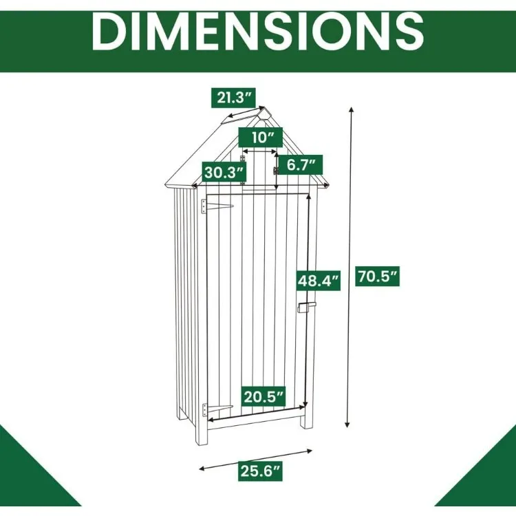 Cobertizo de almacenamiento al aire libre con estantes y cerradura, capacidad de 8,7 pies cúbicos, cobertizo de madera Vertical para herramientas, equipos y suministros de jardín