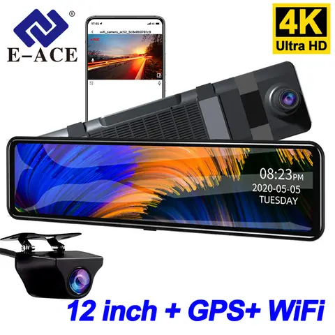 GPS 와이파이 터치 나이트 비전 자동차 DVR 대시 캠, 비디오 녹음기 카메라, 후면보기 블랙 박스, 스마트 안드로이드 70 골, 4K, 12 인치