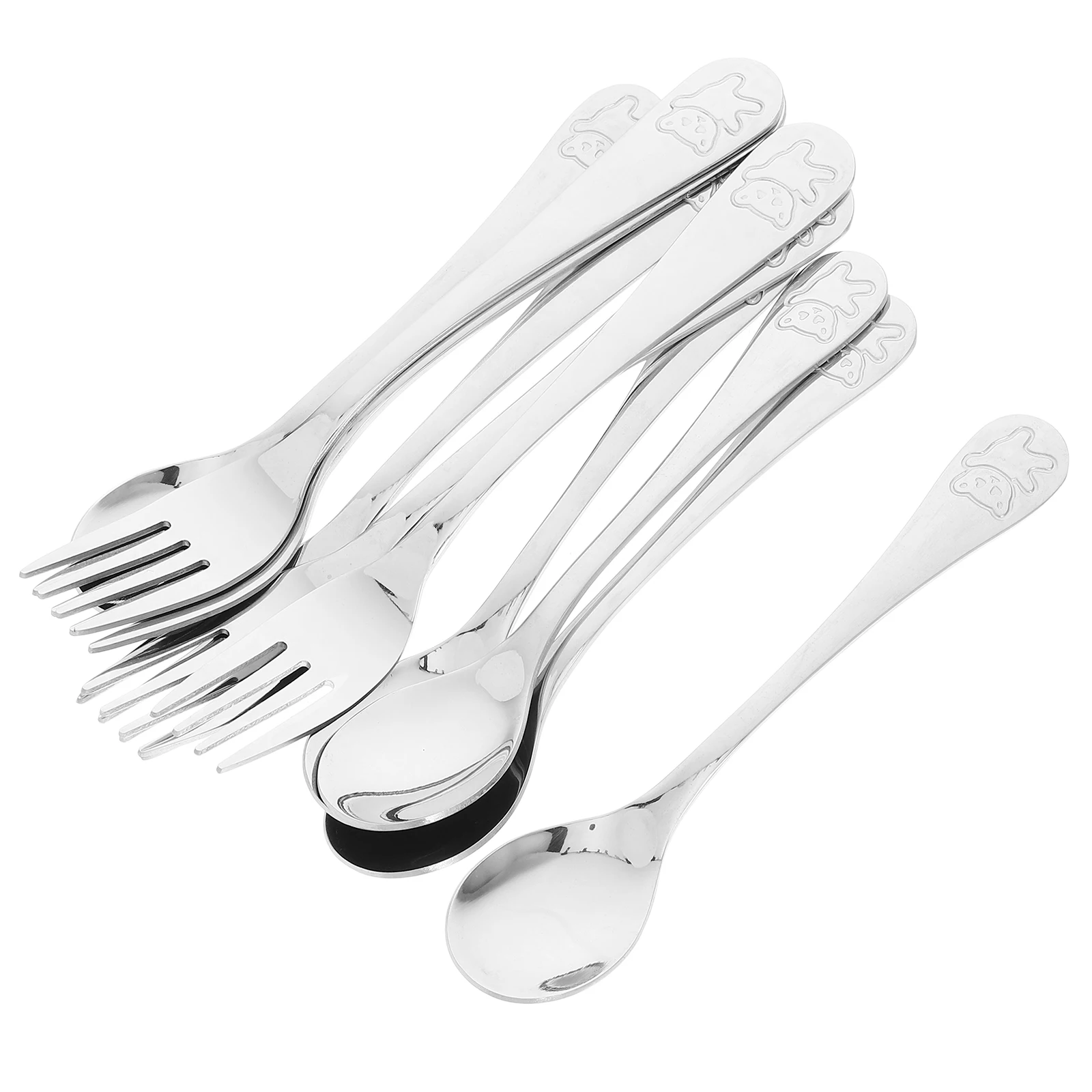 

5 set Toddler Utensil Set 410 Bear Imprint Stainless Steel Forks Spoons Portable Comfortable Touch for Kids Feeding