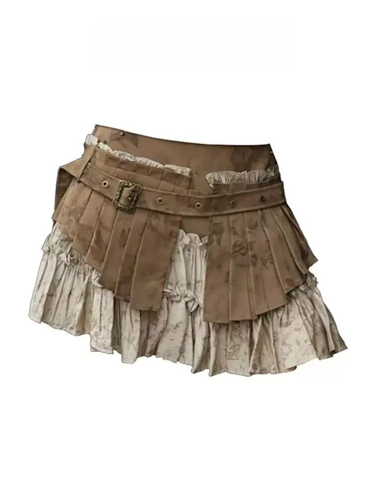 

Retro Faded Plaid Skirt Women's Design Heavy Work Subculture Spicy ort Skirt Korean Sle High Waist A-Line Skirt