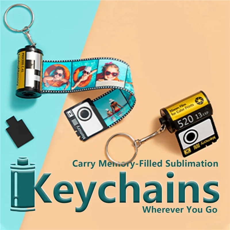 

ABRS-24 Pack Sublimation Memory Film Roll Keychain, Double Sided Sublimation Blank Camera Film Roll Canister Keychain