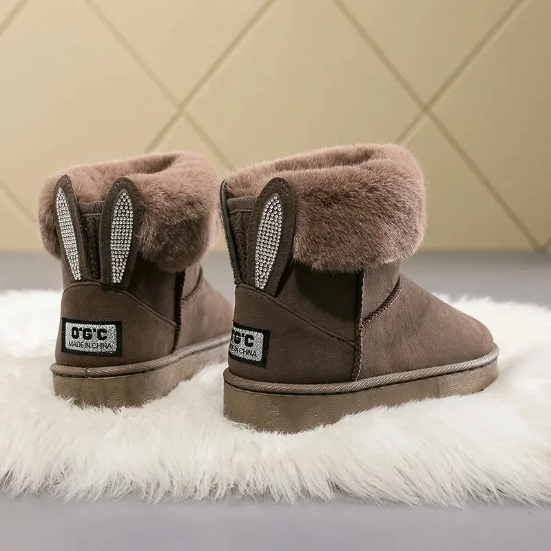 2024Winter Boots Classic Women Snow Boot Cute Rabbit Ear Ankle Boot Thick Plush Women\'s Cotton Shoe Warm  Shoes  Sneakers