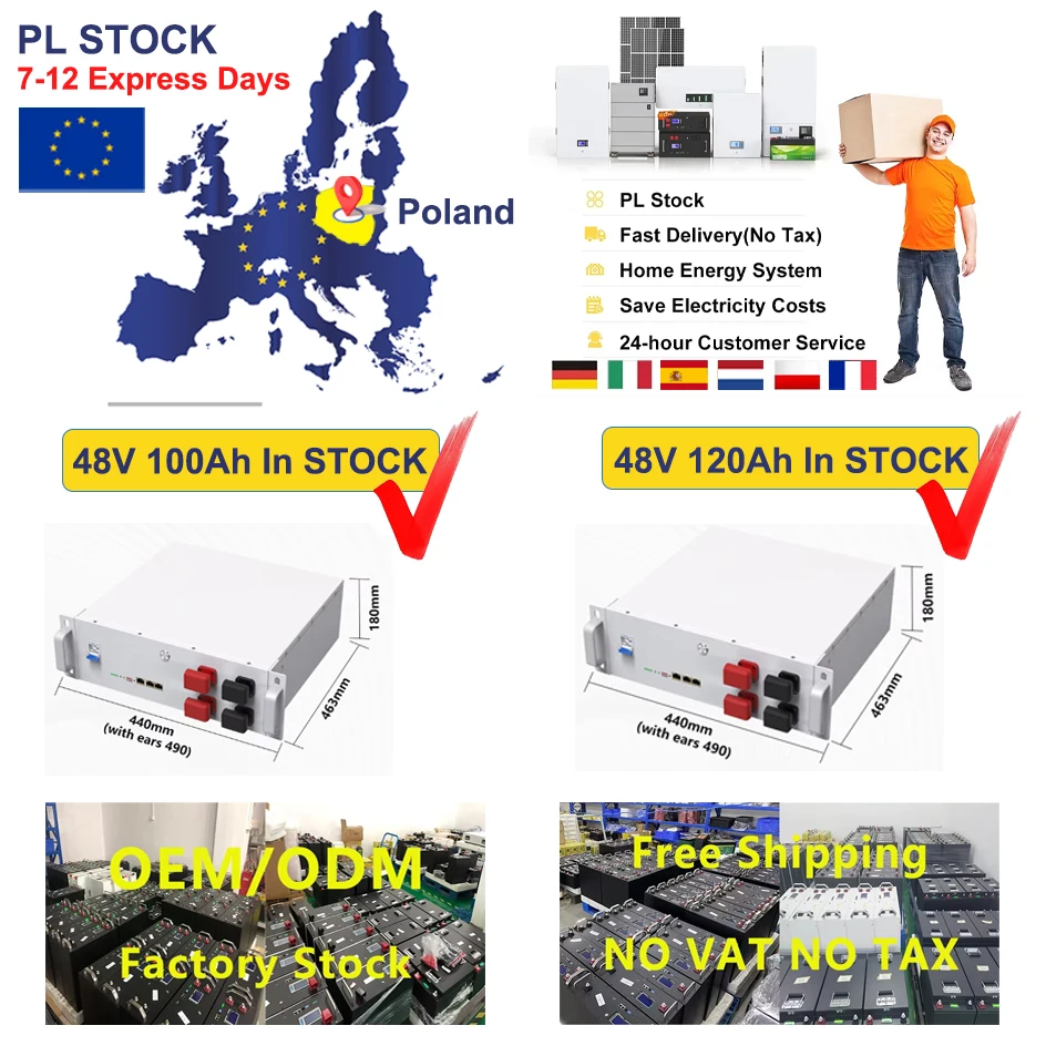 STOCK UE LiFePO4 48V 120Ah 6Kwh batería 16S Bluetooth BMS 51,2 V 100Ah 150Ah 6000 ciclos 7-15 días entrega rápida 100% sin impuestos