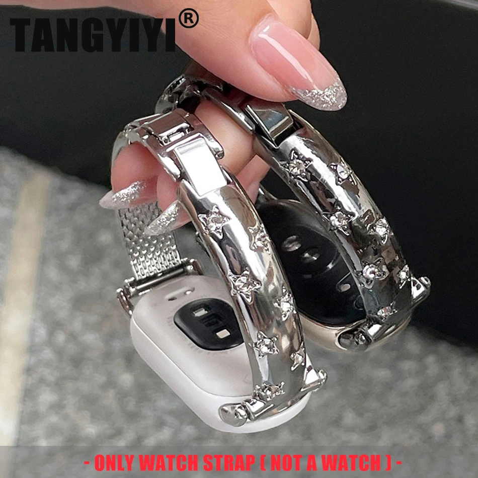 Luxury Shiny Stars Bangle Bracelet Strap For Xiaomi Mi Band 10 9 8 Miband 9Pro 8 Pro Wristband Fashion Metal Diamond Watch Band