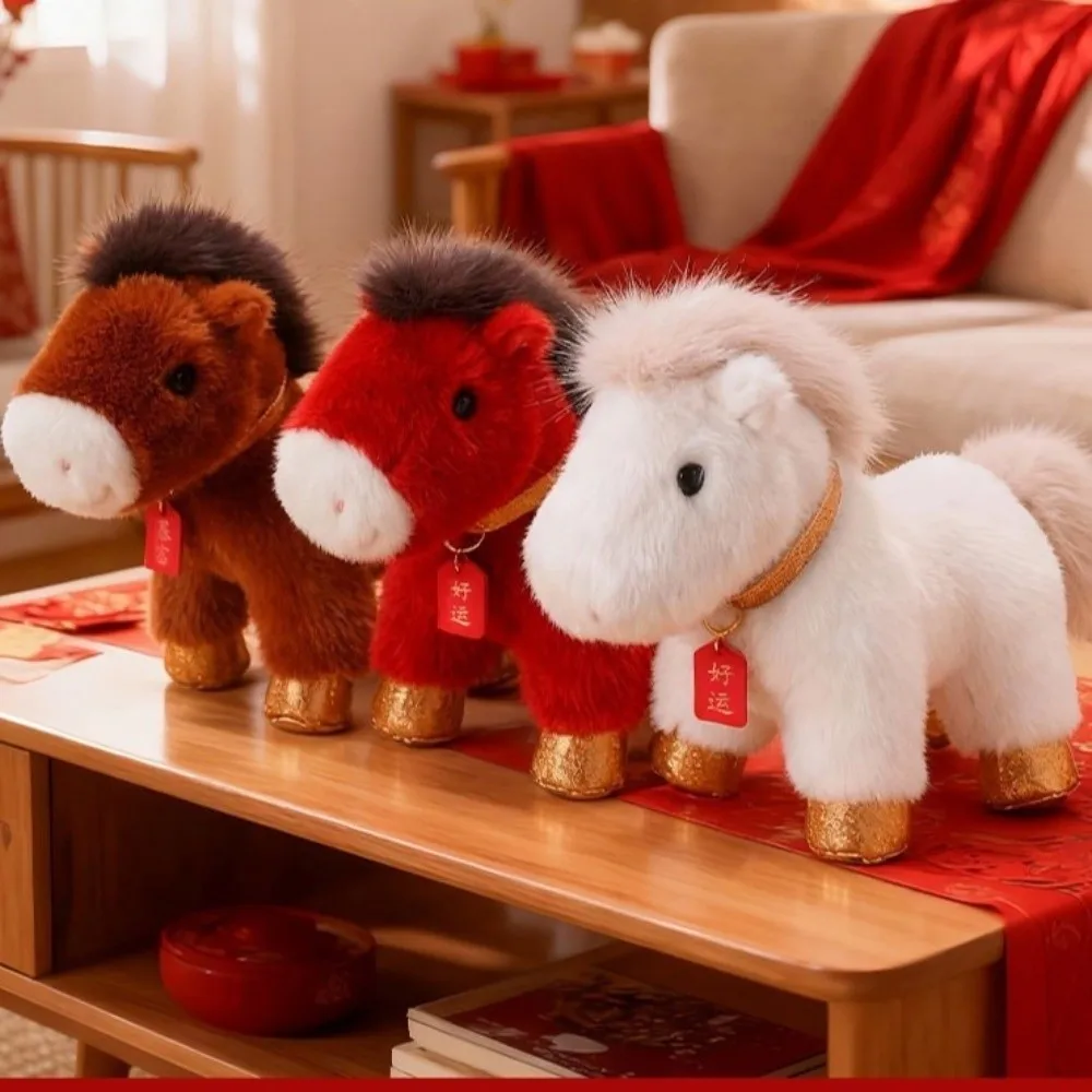 25 cm chanceux poney dessin animé bénédiction cheval en peluche doux rouge zodiaque poney Figurine cheval en peluche poupée nouvel an décorations