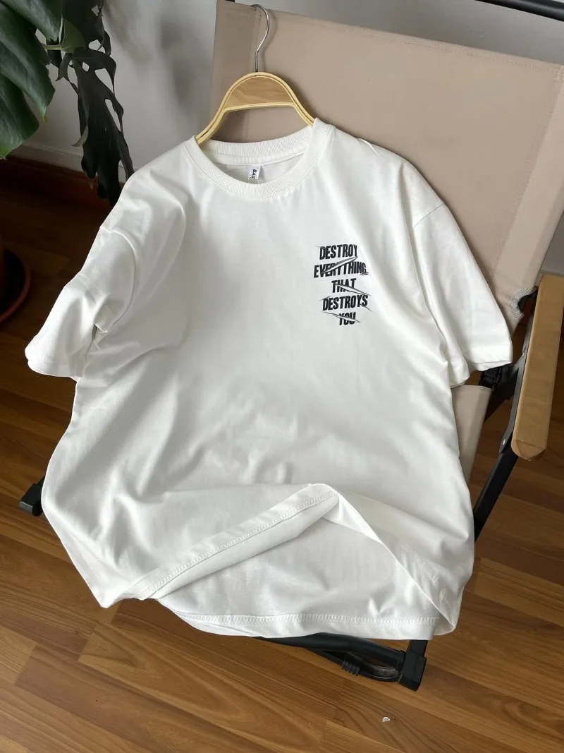 

Y2K 2025 Letter Print Cotton Unisex T-Shirt Trendy Casual Couple Matching Tee for Men Daily Wear