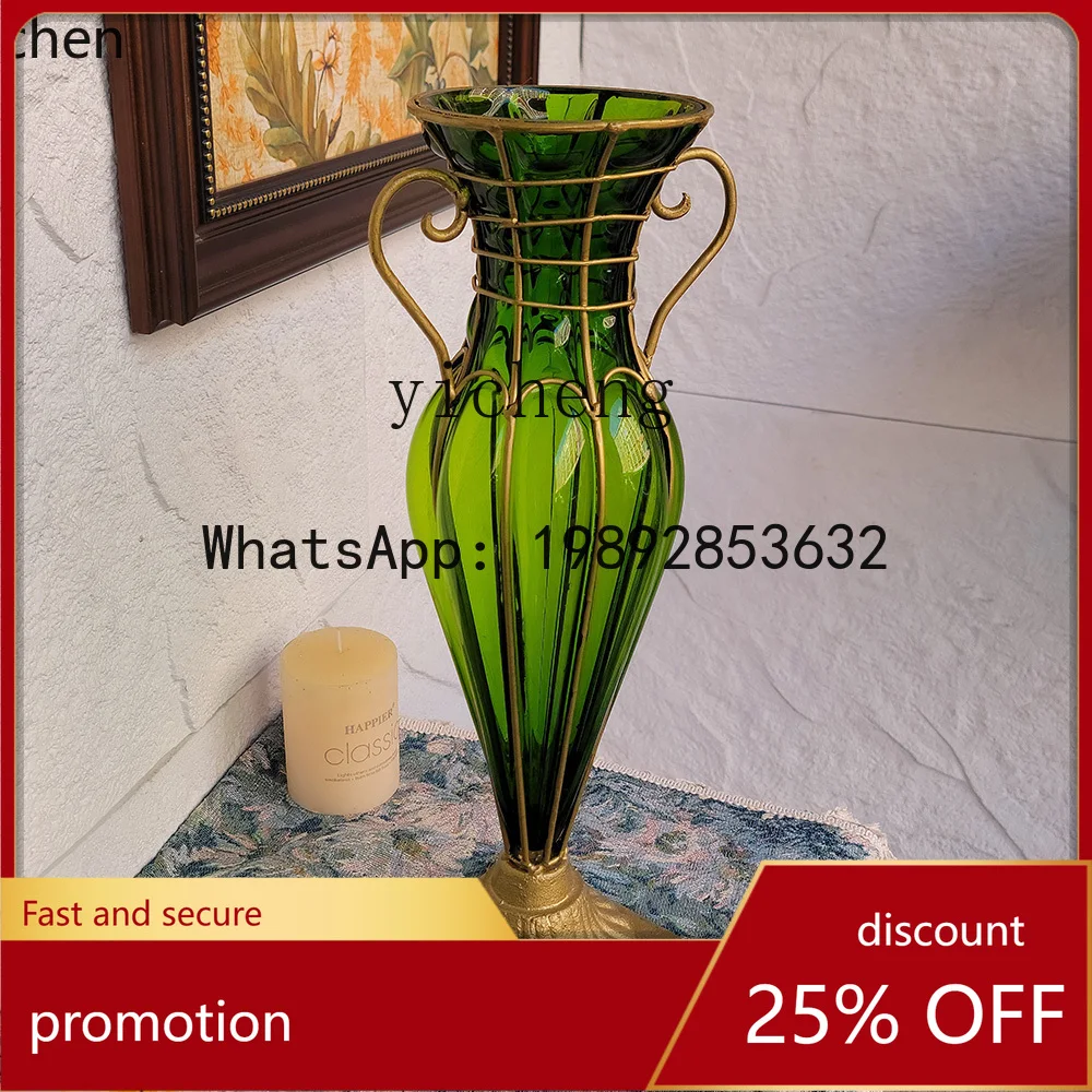 YFY Narrow Mouth Vase Ornament Hydroponic Glass Living Room Transparent Flower Arrangement Home TV Cabinet Tall