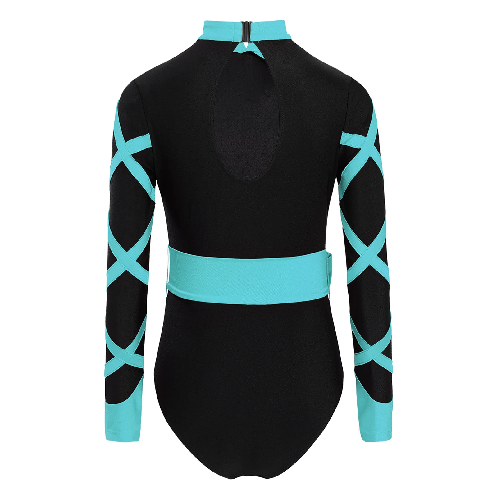 ชุดรัดรูปเต้นรำสำหรับเด็กผู้หญิง พร้อมเข็มขัด กระดุมผูกแบบจีน คอจีน แขนยาว ประดับคริสตัล ตัดสี