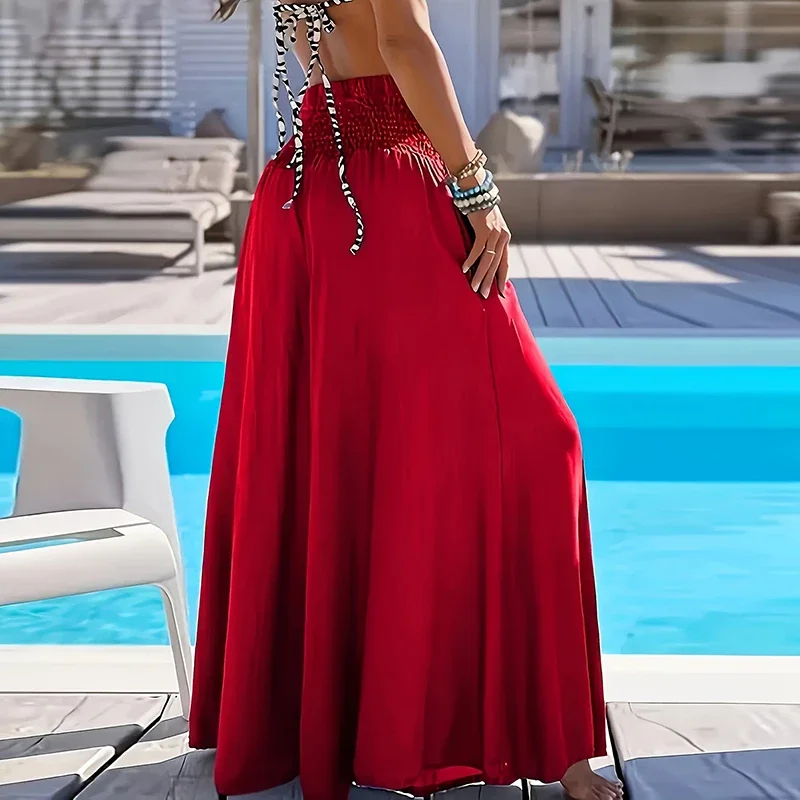 แฟชั่นหลวมพลัสขนาดกางเกงผู้หญิงเอวยางยืดกางเกงขายาวผู้หญิงฤดูใบไม้ผลิฤดูใบไม้ร่วงสบายๆกางเกงขากว้าง