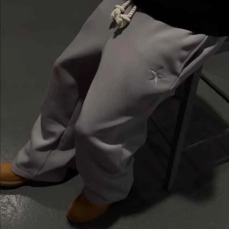 Y2k Harajuku Double Waisted Sweatpants Men Women High Street Pants False Two Pants Embroidery Loose Drawstring Wide-leg Pants