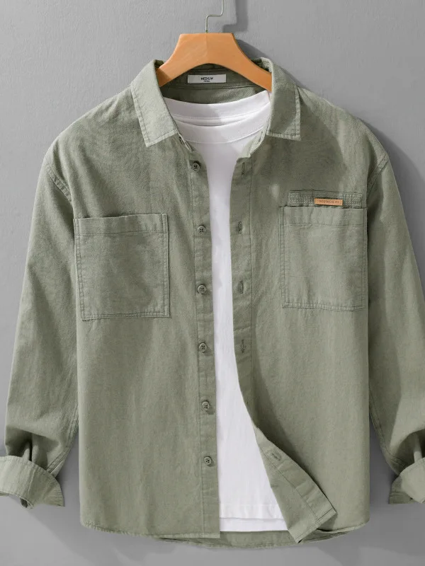 

Spring New Sle Men's Casual Loose Cotton Long Sve irt Vintage Faionable Pure Cotton Workwear Trending Button up