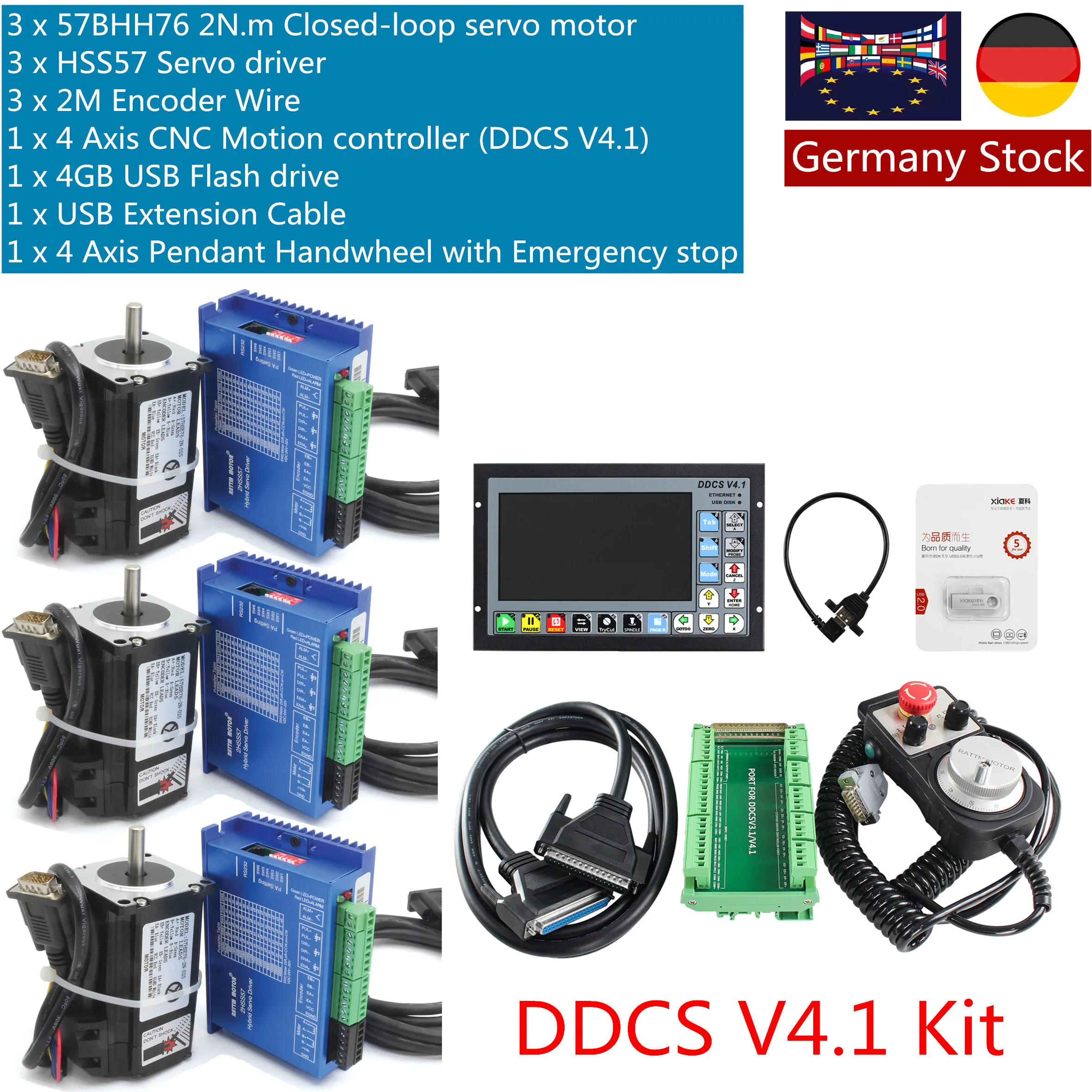 【EU Stock】New 4 Axis DDCS V4.1 CNC Motion controller 3 Sets 2N.m Kit Nema23 Closed Loop Stepper Motor 2-Phase 288oz-in