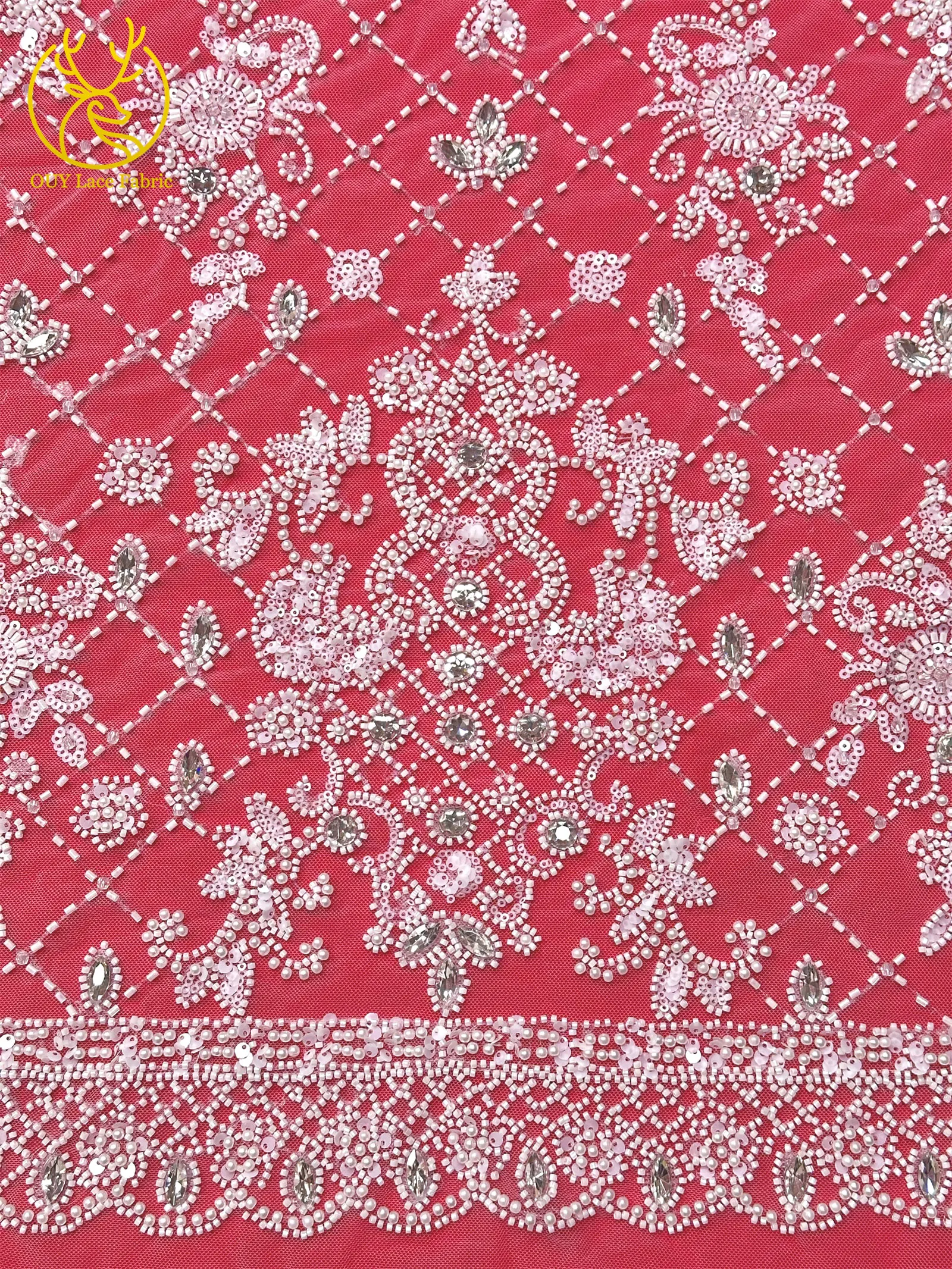 Lila afrikanischer Edelstein-Perlen-Spitzenstoff 2026 Luxuriöser französischer Pailletten-Spitzenstoff für Damen Brautkleid Hochzeitskleid Nähen 5 Yards – Detail 12