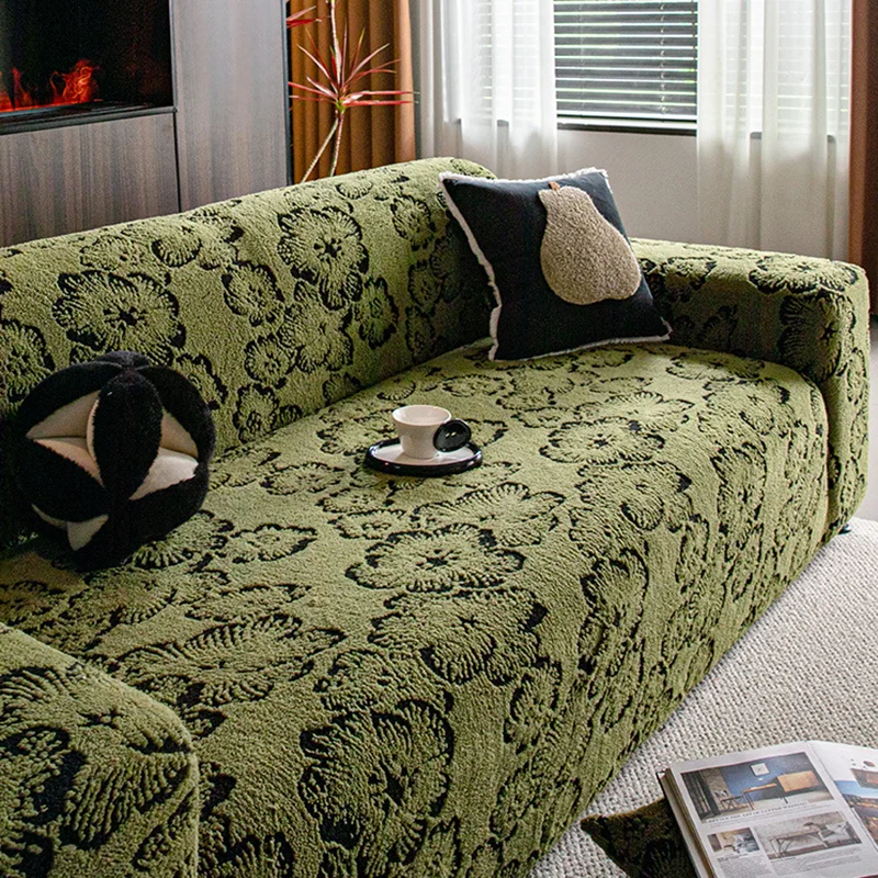 Vintage Floral Jacquard Stretch Sofa Cover High-End All Inclusive Sofa Towel with Straps Anti Cat Scratch Velvet Couch Slipcover