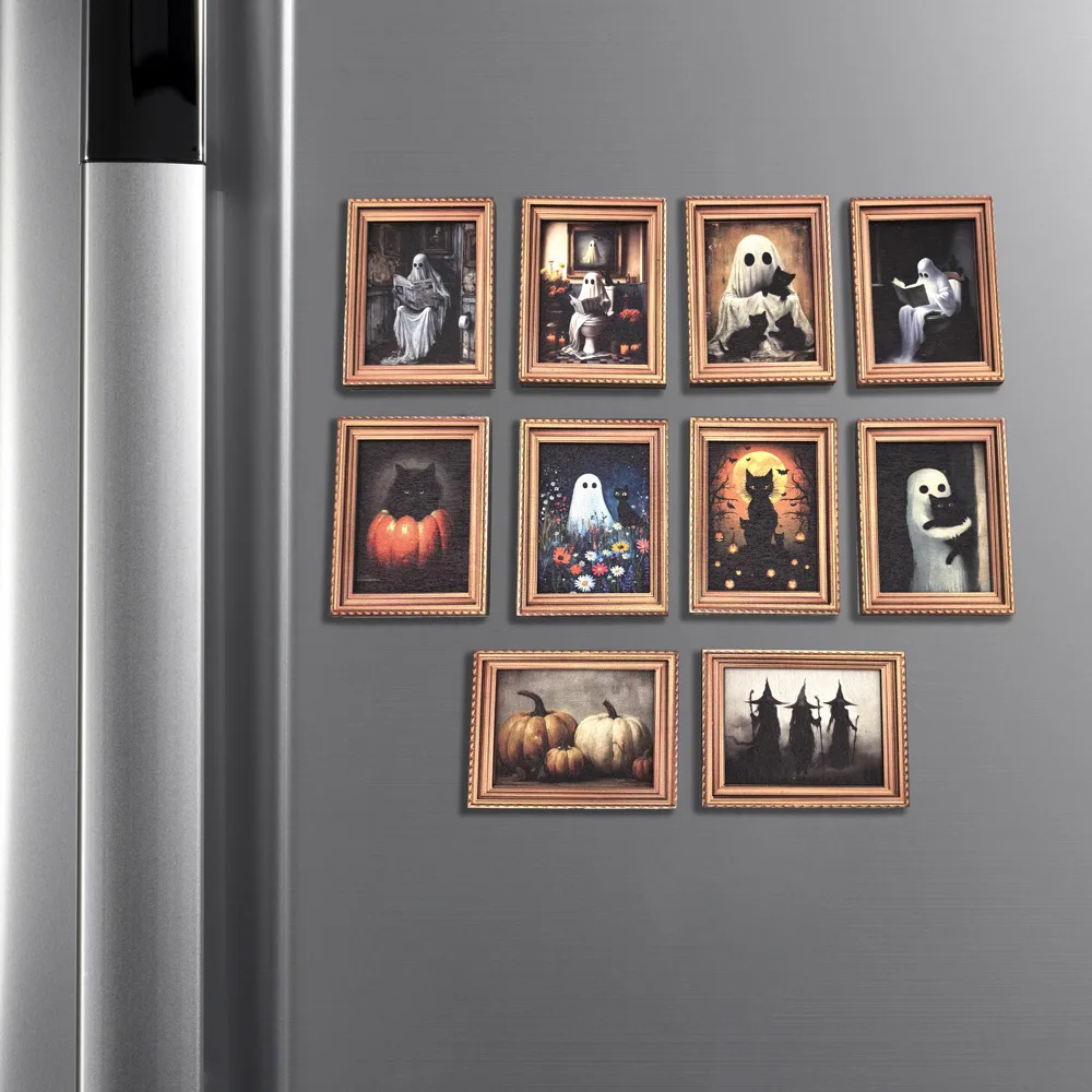 Halloween Magnetic 3D Refrigerator Magnet. Ghost Witch Photo Frame Wooden Magnetic Refrigerator Magnet Mirror Decor