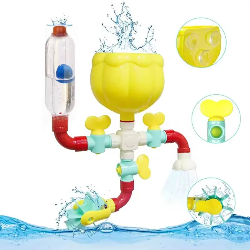 

Baby Bath Toys Montessori DIY Pipes Tubes Water Spray Rotating Water Jet Game Bathtub Toy Spray Bathroom Toys Kids Gift