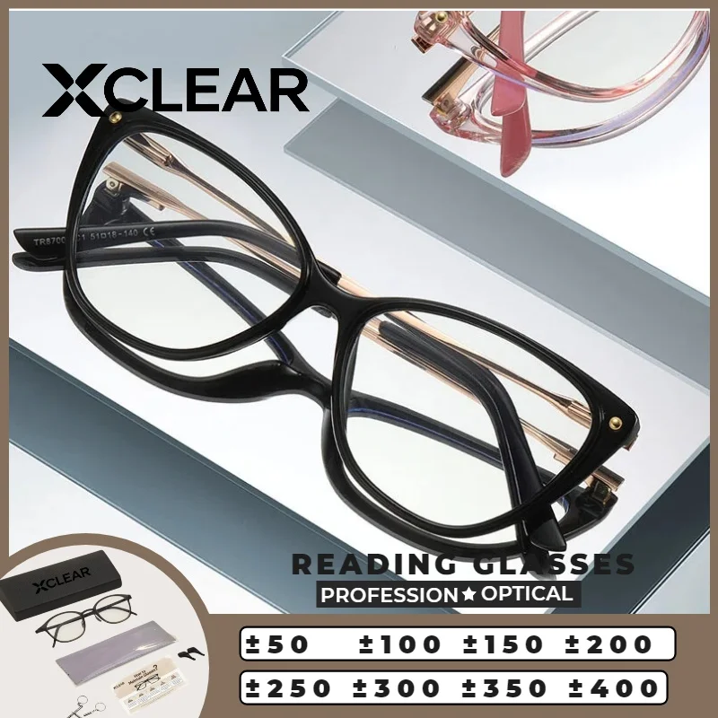 

XCLEAR Retro Large Frames Cat Eye Reading Eyeglasses Women Fashion Anti Blue Ray Myopia Glasses Multifocal Prescription Glasses