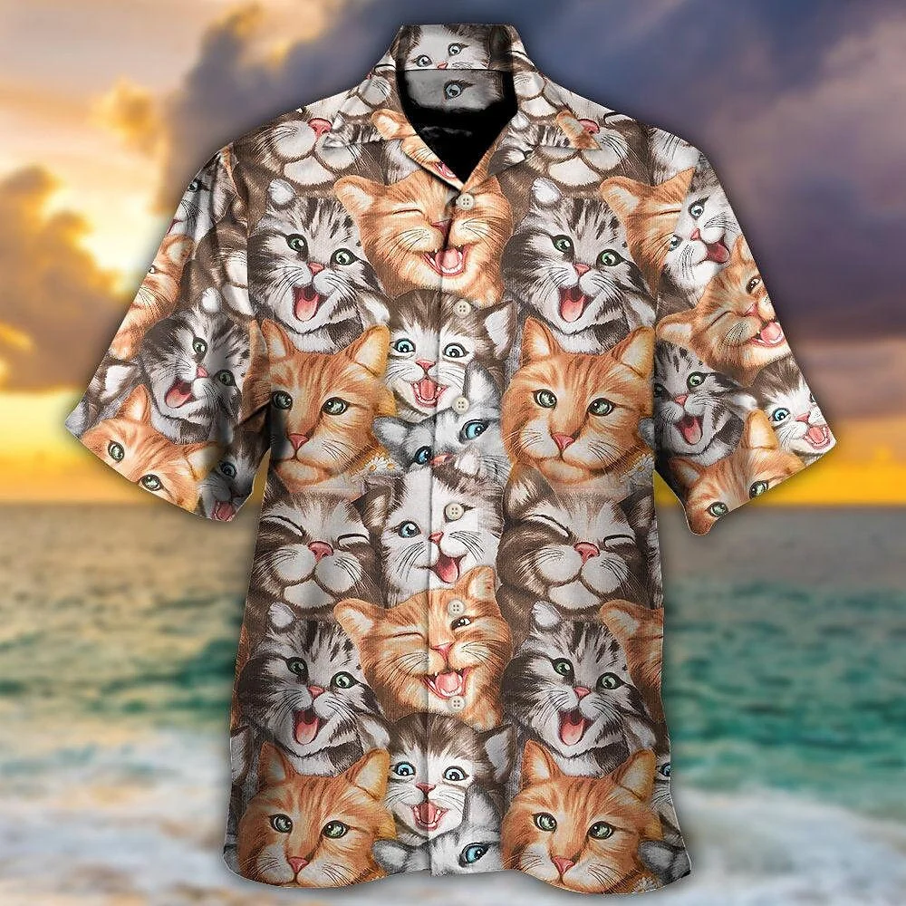 Hawaiian Shirt For Men 3d Music Cat Print Beach Party Sweatshirt Street Designer Short Sleeved Shirt High Quality Men\'s Clothing