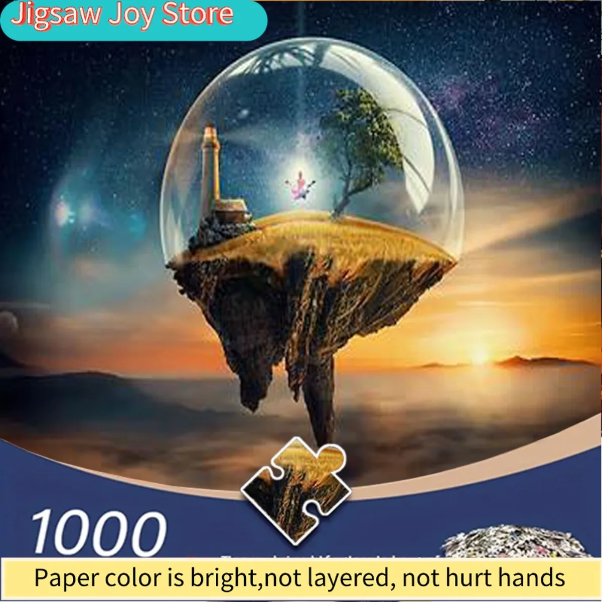 

Пазл для взрослых 1000 деталей - Плавающий остров в куполе с маяком, деревом и фигурой, 3D-иллюзия, прозрачная сфера, сложная головоломка