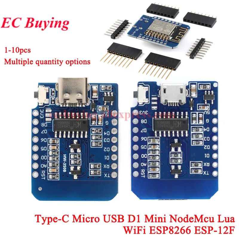 10Pcs/1pc Type-C Micro USB D1 Mini NodeMcu ESP8266 ESP-12F NodeMCU Lua 4MB WiFi Wireless Wi-Fi Module D1Mini CH340 for Arduino