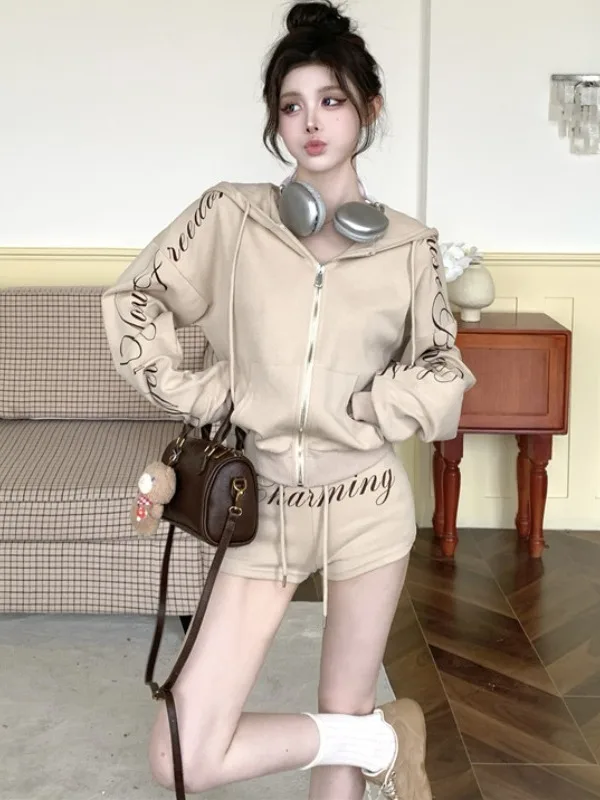 طقم جايت وقلنسوة فضفاض كاجوال وسحاب للنساء مع طباعة حروف عالية الخصر بنطال ضيق مناسب للخريف #3