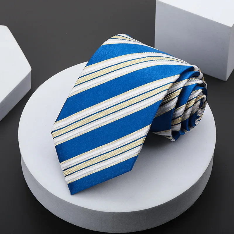 8cm Wide Tie Narrow Polyester Blue Striped Collar Mens Tie