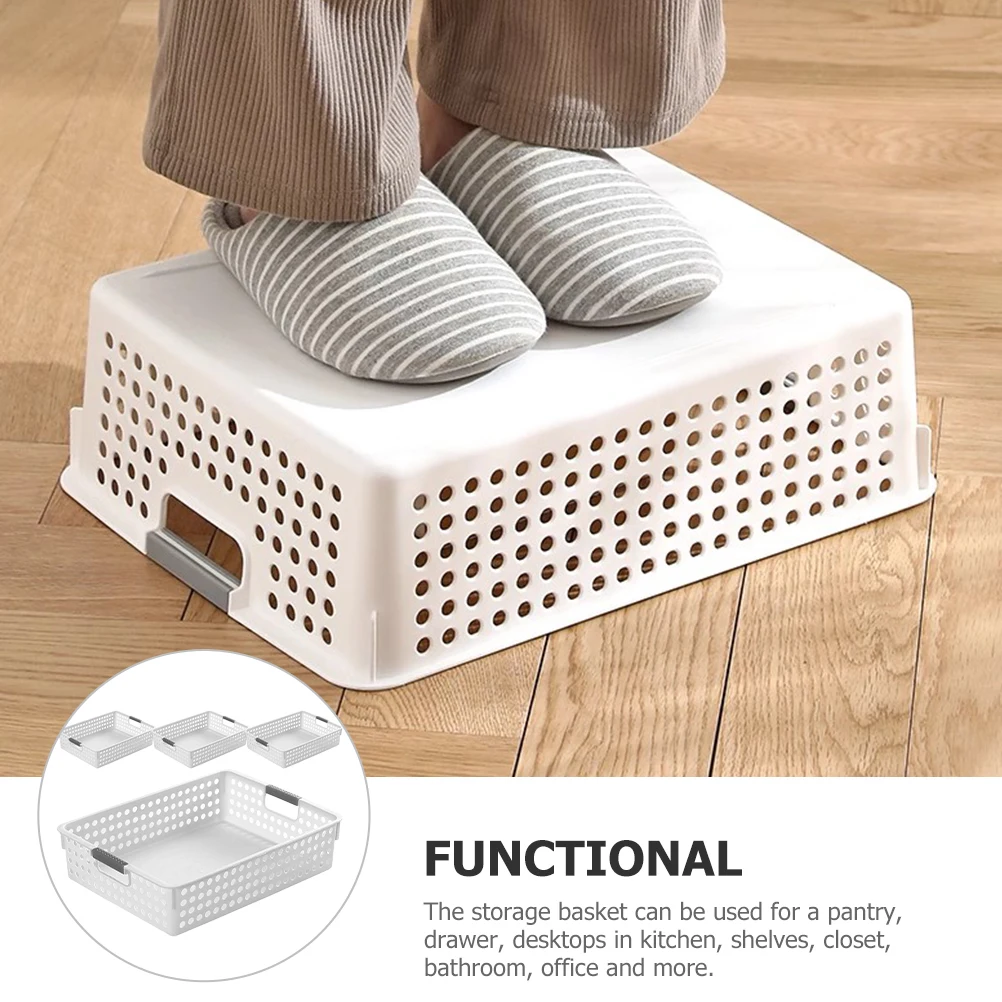 

4pcs Stackable Storage Baskets Plastic Desktop Hollow Sundries Storage Bins Lightweight Pp Material Portable Handle For Kitchen