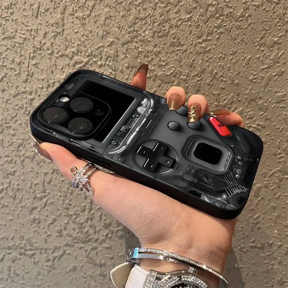 حافظة هاتف للأولاد محمولة لوحدات التحكم بالألعاب لهواتف iPhone 16,15,14,13,12,11,Pro,XS,Max,XR,Plus,E,SE4,Mini Black Soft Shell