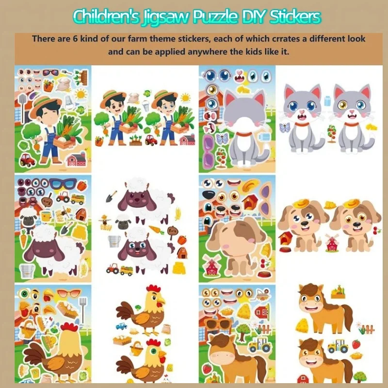 

Cartoon Stickers Animal Jigsaw Puzzle Stickers Parent-Child Interaction Educational Intelligent Puzzles Children's DIY Stickers