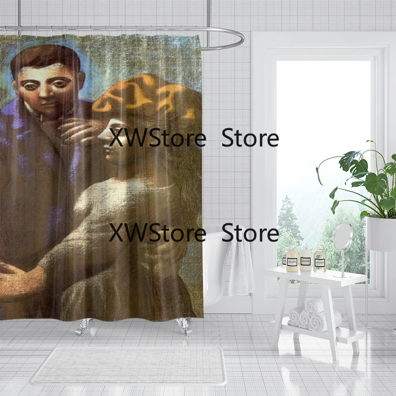 

Fashion Elegant Figure Sketch Art Shower Curtain with Hooks, Waterproof Bathroom Decor Fabric Bath Curtain