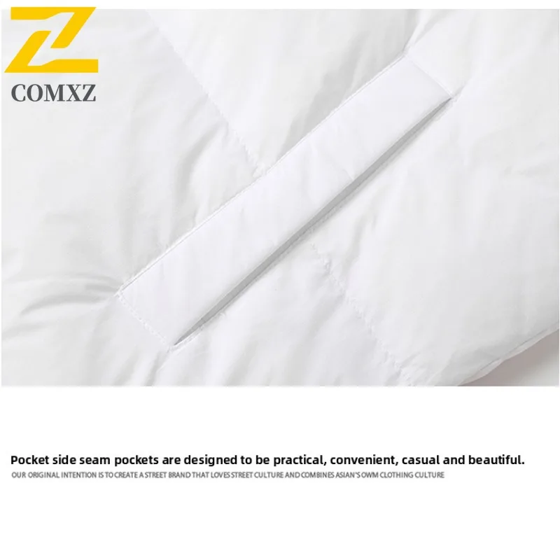 COMXZ Mens Down Jacket Premium Hooded American Style Fashion Windproof Parka Outdoor Travel Thickened Warm Autumn Winter Coat