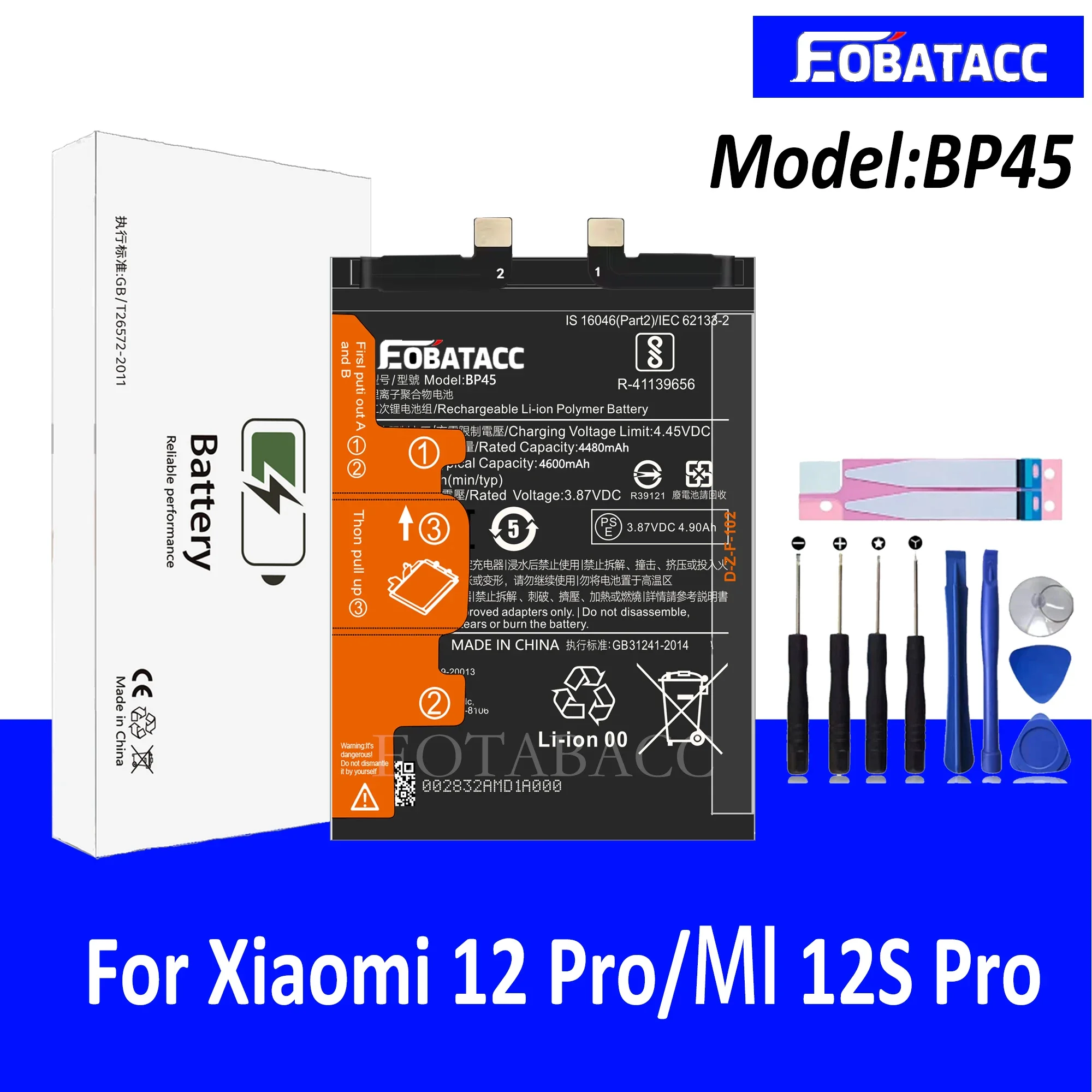 

EOTABACC 100% Новый оригинальный аккумулятор BP45 для XIAOMI 12 Pro/12S Pro Аккумулятор + Инструменты