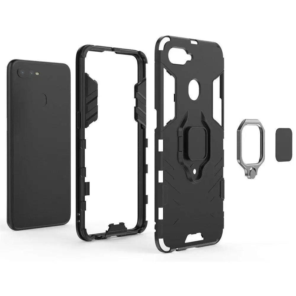 OPPO F9 Pro 케이스의 경우 실리콘 TPU 및 하드 PC 럭셔리 갑옷 충격 방지 금속 링 홀더 커버 폰 케이스