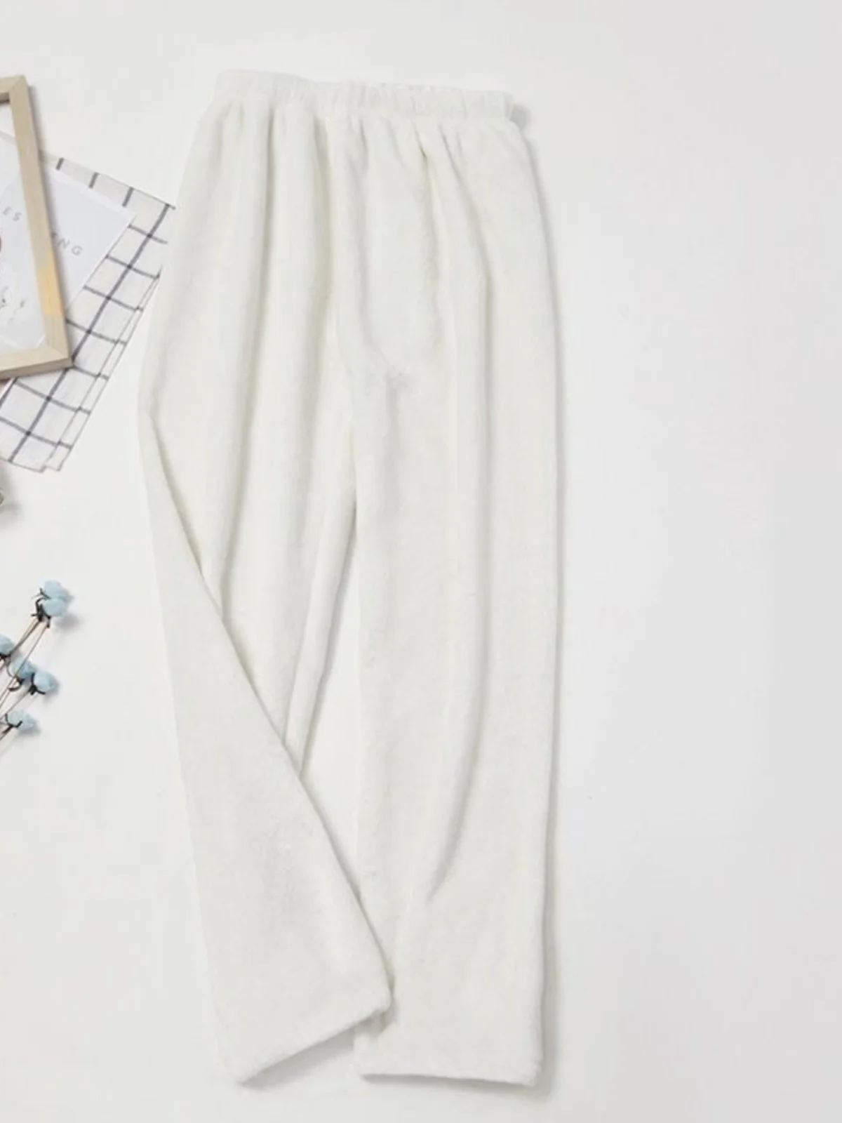 Fce 라인드 코랄 Fce 웜 팬츠 스트레이트 레그 홈웨어 여성 아우터웨어 스포츠웨어 편안한 신축성 높은 허리 긴 바지...