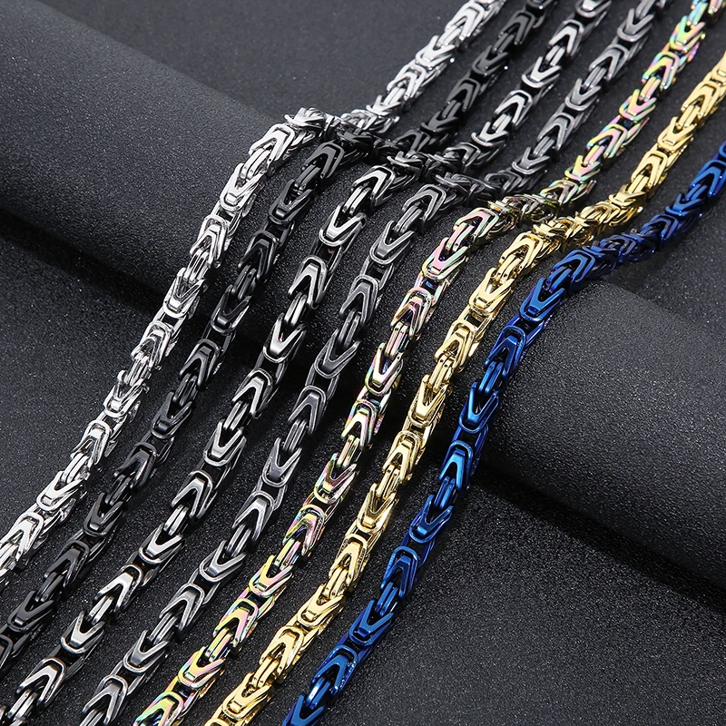 Vintage Seven Color 6mm Lock Chain Men\'s Stainless Steel Polished Necklace HipHop Byzantine Male Colorful Charm Biker Jewelry