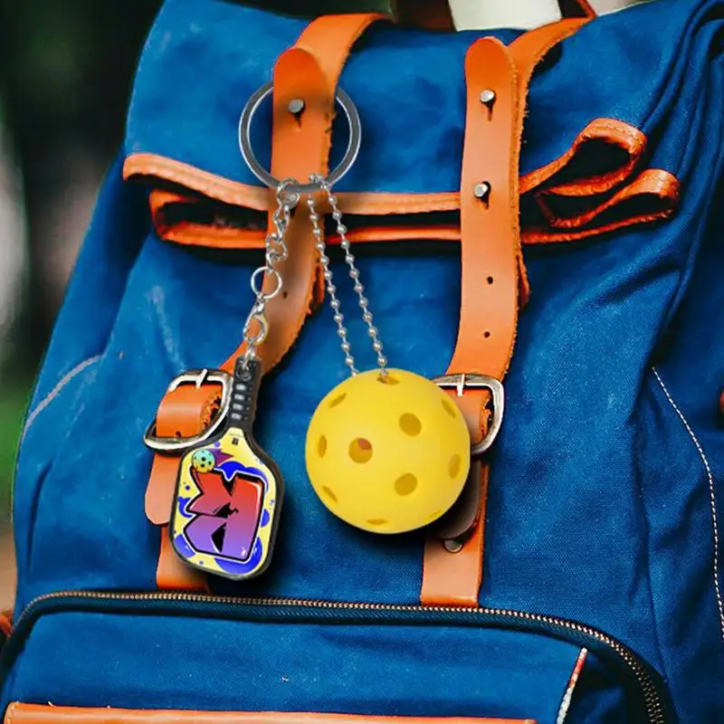 Pickle Ball Keychain Ornament Collectible Pickle Ball Rackets Keyring Bag Pendant Compact Keychain Pouch Charm For Father