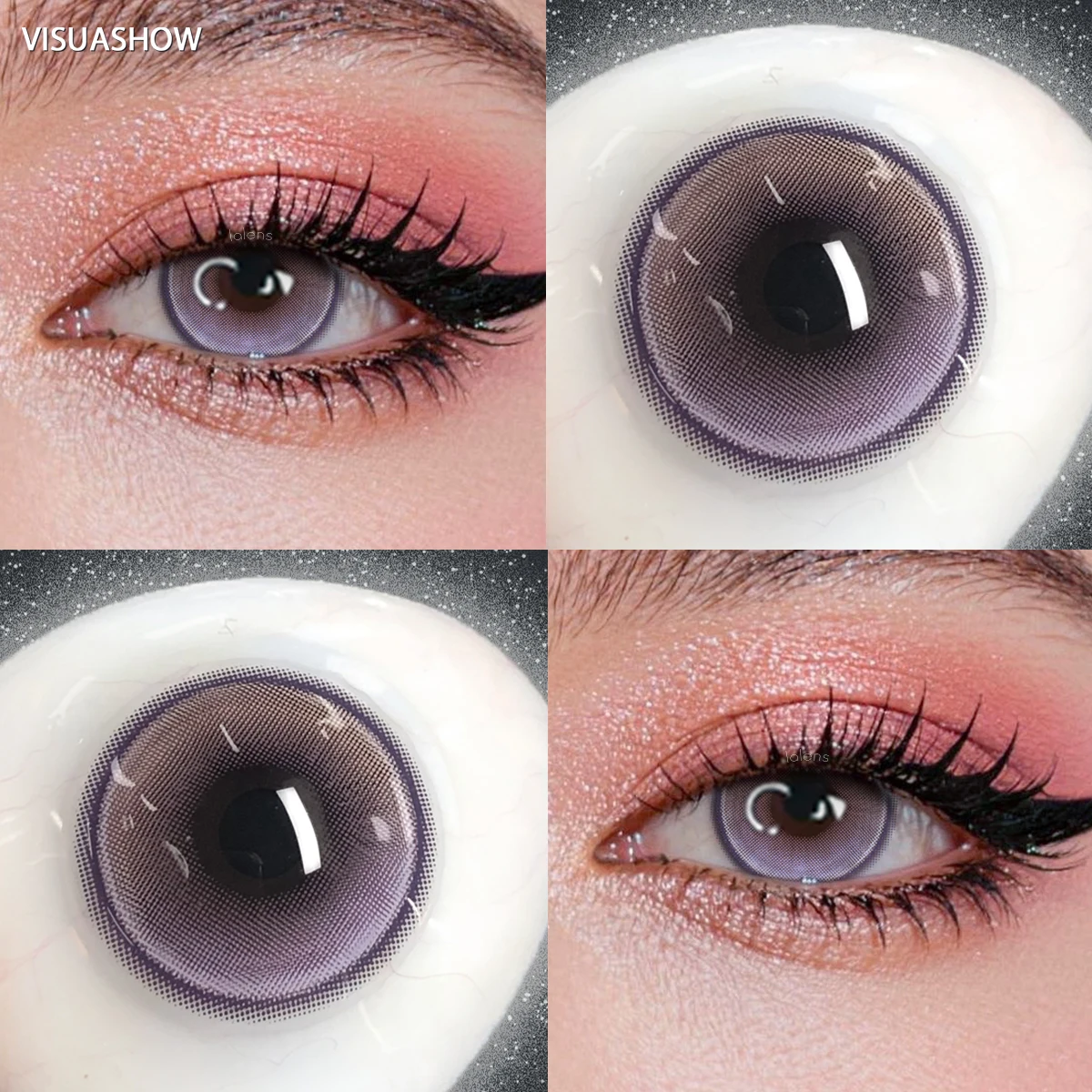 Visuashow Violette Kontaktlinsen für 6 Monate, 2 Stück, kleine Pupillen, farbige Kontaktlinsen, 14,2 mm, Augenvergrößernd, für Anime-Cosplay. – Detail 3
