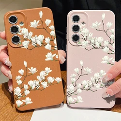 Case For Samsung Galaxy A17 A56 A55 A15 A53 A54 A35 A14 A16 A34 A36 5G Floral Flower Leather Texture Soft Silicone Phone Cover