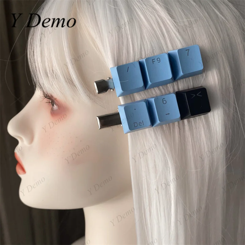 Y Demo 1 Piece Techwear Keycaps Women\'s Hairpin Y2k Handmade Colorful Hairclips Streetwear