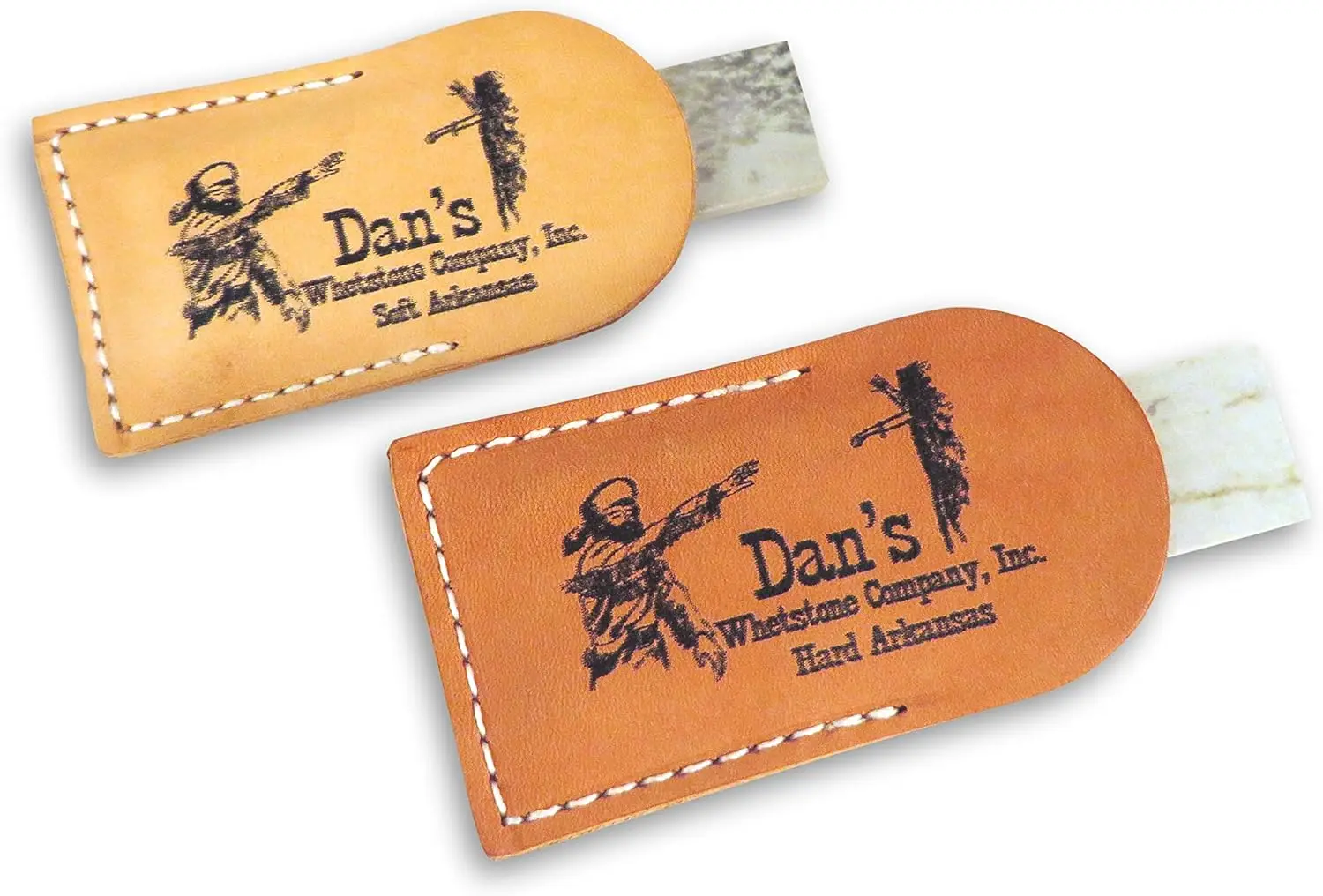 

Набор из 2-х точильных камней для карманных ножей Arkansas с кожаными чехлами, мягкая и твердая зернистость