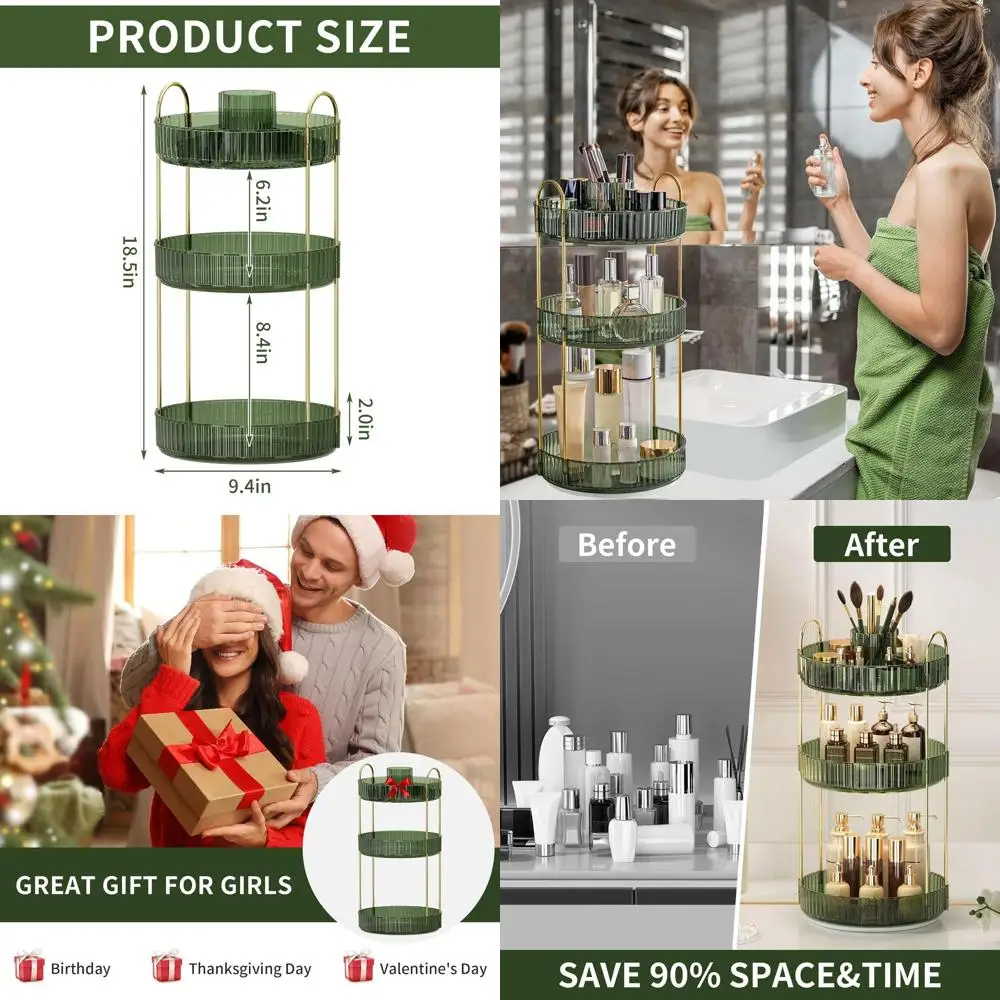 

3-Tier Large Makeup Organizer with Brush Holder, Perfect for Bedroom or Bathroom Vanity