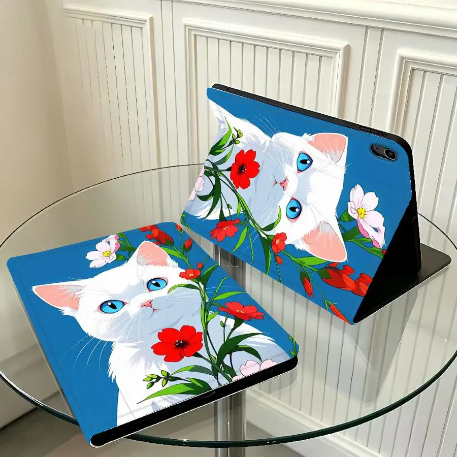 Black Cat Cartoon Rose Case for Apple iPad Air 11 13 M4 M3 M2 A16 2026 10th 7/8/9th Pro11 13 With Pencil Holder