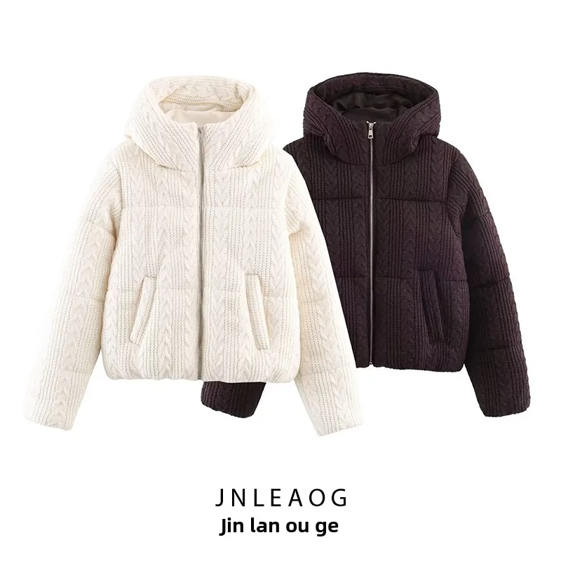 

Faionable Eight-strand Woven Hooded Cotton Jaet Street Sle Straight Cut Long Sve Zipper Closure Color Autumn N...