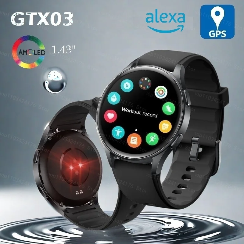 AMOLED Sports Watch GTX03 GTX05 Alexa GPS for Men Women's Barometer Compass Waterproof IP68 Swimming Bluetooth Smartwatch 2024