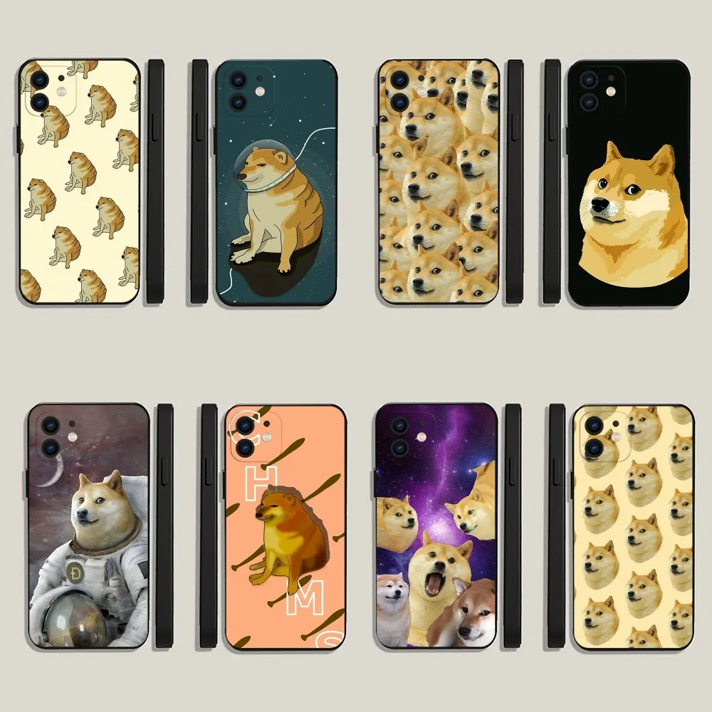 C-Cheems Doge  Phone Case For iPhone 15,14,13,12,11,Plus,Pro Max,XS,X,XR,SE,Mini,8,7 Soft Silicone Black Cover