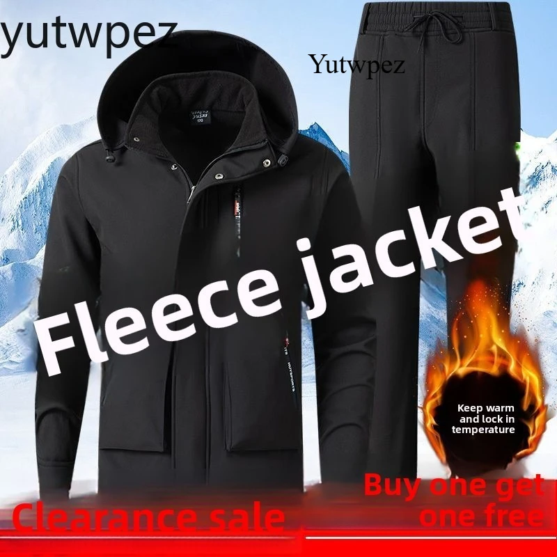 Veste de cyclisme, camping et randonnée + (cadeau) pantalon assorti pour homme, rembourré, épais, imperméable, chaud, pour le sport, la randonnée en montagne et les activités de plein air