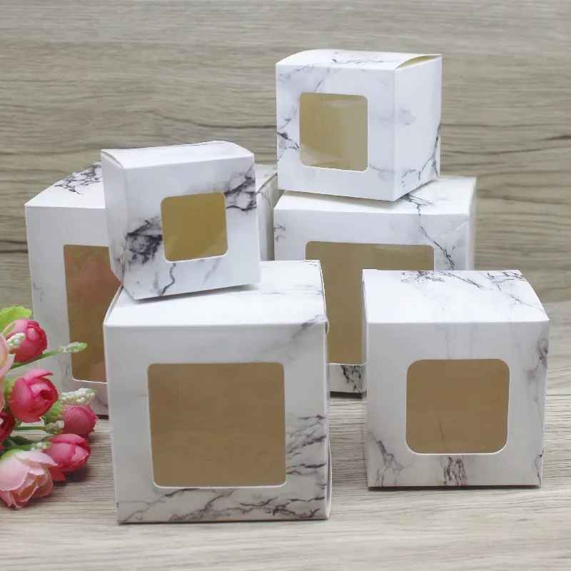صندوق هدايا ورقي مربع مع نافذة ، تصميم رخامي ، لوازم حفل زفاف ، تغليف الحلوى ، 5x5 ، 6x6 ، 7x7 ، 8x8 ، 9x9 ، 10 × 10 ، 10 #2
