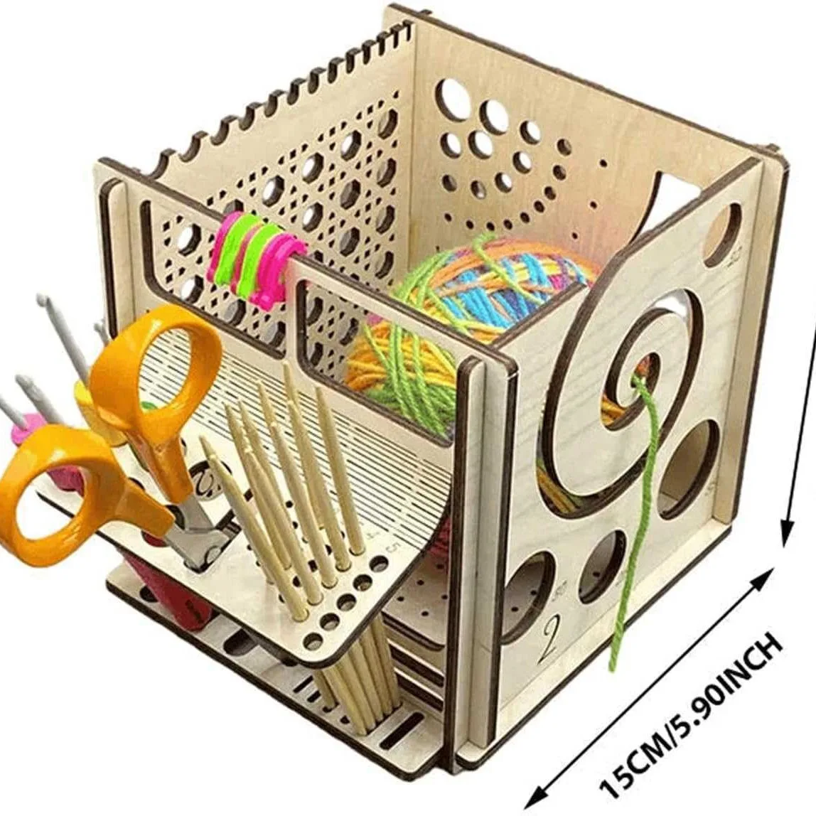 2025 Newest Kitchens Organizer Wooden Yarn Bowl All in One Hollow out Knitting Tool Crocheting Yarn Storage