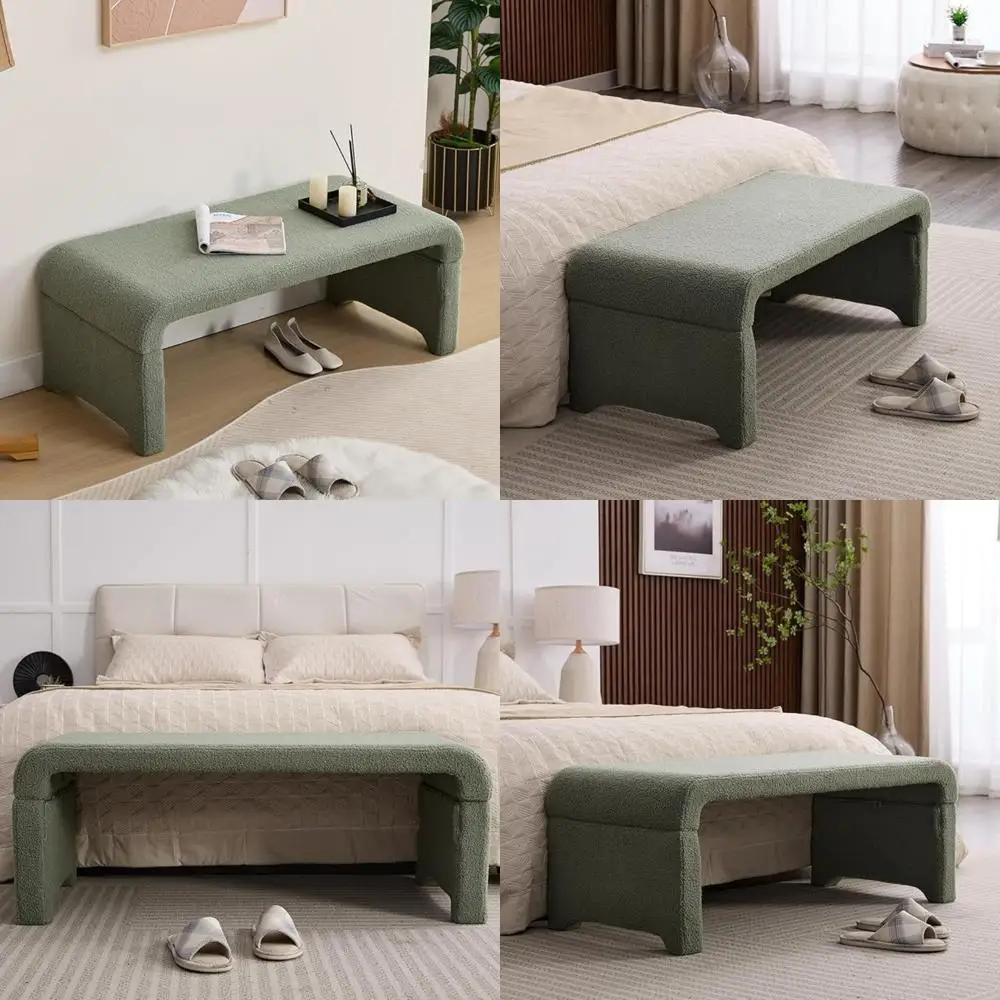 

Upholstered Ottoman Bench for Bedroom and Living Room, Plush Fabric Footrest Stool at the End of Bed