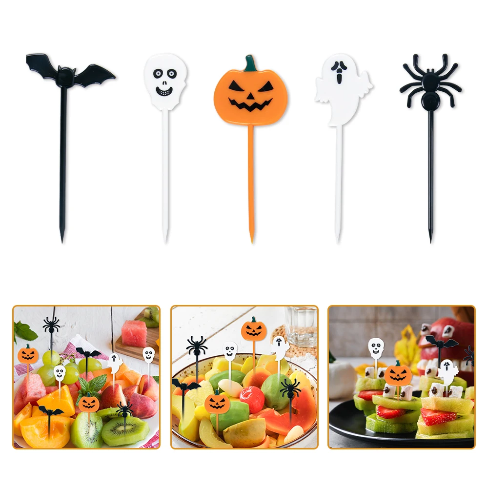 Palillos de plástico con forma de murciélago de calabaza, tenedores de postre para pastel de Halloween, palillos de aperitivo, decoración para fiesta de Halloween, comida, 20-50 piezas